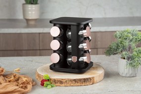 13 részes négyzet alakú fűszertartó állvány fekete rose gold