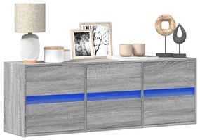 szürke sonoma színű fali TV-szekrény LED-del 130x31x45 cm