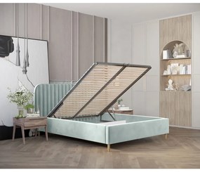 Mentazöld kárpitozott ágyneműtartós franciaágy ágyráccsal 180x200 cm Noto – Maison de Rêve