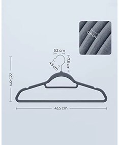 Bársony fogasok, 20 darabos ruhafogas készlet, világosszürke