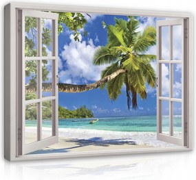 Vászonkép Ablak 3D Tengerpart Hálószoba Falra 80x60