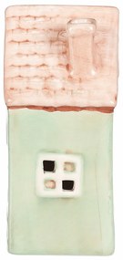 Kerámia házikó LED-del, 10 x 7 x 14 cm, tavasz, sötétzöld