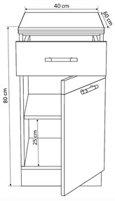 Salandra Elemes konyha 1 ajtós és fiókos alsószekrény DARK SONOMA 40 x 80 x 60 cm