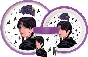 Wednesday Nevermore Academy csúszásmentes étkészlet, micro műanyag szett