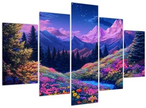 Kép - Lila táj teljes holdfénynél (150x105 cm)
