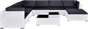 8-részes fehér polyrattan kerti bútorszett párnákkal