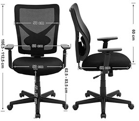 Irodai ergonomikus szék, állítható deréktámasszal és kartámasszal, fekete