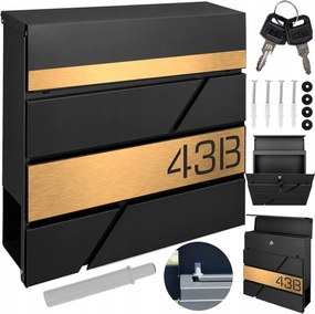 Levélszekrény Fekete Arany Felirattal Személyre Szabás Újságtartó Modern