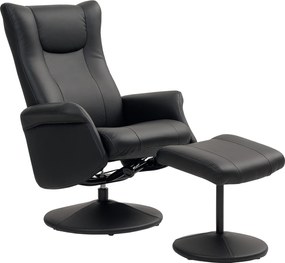 HOMCOM Fekvőszék Puffal - 360°-ban Forgó TV Szék Relaxációs Funkcióval, Állítható Háttámlával, Max. 150 kg Terhelhetőség a Nappaliba, Műbőr, Fekete |