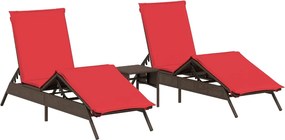 vidaXL 2 db barna polyrattan napozóágy asztallal
