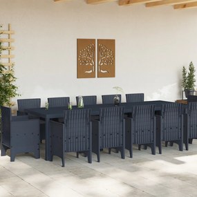 13 darabos Kerti Étkezőkészlet Párnákkal Antracit Polirattan, Kert Asztal Antracit 150x100x73 cm Polirattan, Kerti Székek Párnákkal 4 db Antracit Polirattan