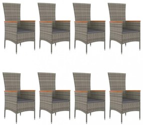 9 részes szürke polyrattan kerti étkezőgarnitúra párnával