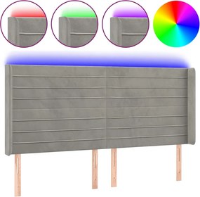 vidaXL világosszürke bársony LED-es fejtámla 183x16x118/128 cm