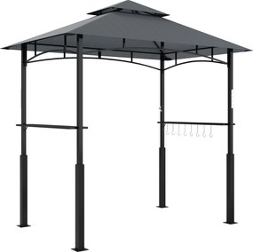 Outsunny Grill Pavilon LED világítással 243 x 148 x 248 cm Vízálló Tűzálló Kerti Pavilon Két Rétegű Tetővel, Oldalsó Polcokkal, UV Védelemmel, Fém Gri