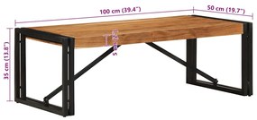 tömör akácfa dohányzóasztal 100x50x35 cm