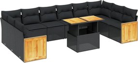 vidaXL 11 részes fekete polyrattan kerti ülőgarnitúra párnákkal