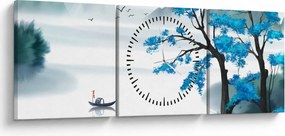 Kép - festett tó csónakkal (órával) (90x30 cm)