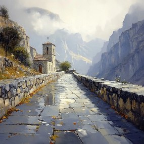 Vászonkép Canvas Hegyi Kápolna Templom Kő Ösvény 80x80