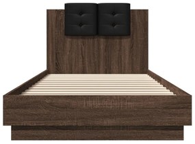 barna tölgyszínű szerelt fa ágykeret fejtámlával 90 x 200 cm