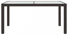 barna polyrattan és edzett üveg kerti asztal 150 x 90 x 75 cm