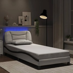 fehér és fekete műbőr ágykeret LED-világítással 90 x 200 cm