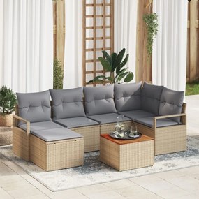 7 darabos Kertészkanapé készlet párnákkal Bézs Rattan Akácia, 2 személyes Kertészkanapé tárolóval és párnákkal Bézs Rattan