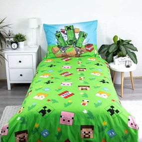 Zöld-kék egyszemélyes pamut gyerek ágyneműhuzat 140x200 cm Minecraft "Outdoor Mobs" – Jerry Fabrics