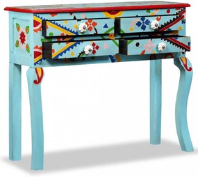 kézzel festett kék, tömör mangófa konzolasztal