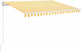vidaXL sárga és fehér kézzel kihúzható LED-es napellenző 350 x 250 cm
