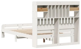 fehér tömör fenyőfa könyvespolcos ágy matrac nélkül 135x190 cm