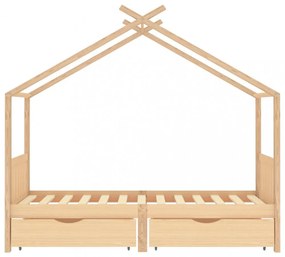 fiókos tömör fenyőfa gyerekágykeret 90 x 200 cm