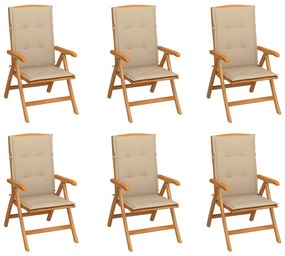 vidaXL 6 db dönthető tömör tíkfa kerti szék párnával