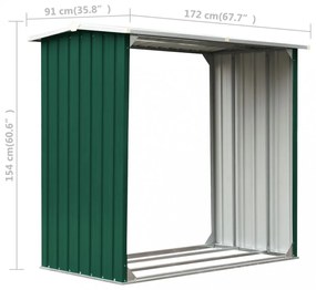 zöld horganyzott acél kerti tűzifatároló 172 x 91 x 154 cm