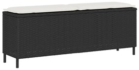 Fekete polyrattan kerti pad párnával 110x30x40,5 cm