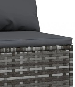 2 db szürke polyrattan kerti középső kanapé párnákkal