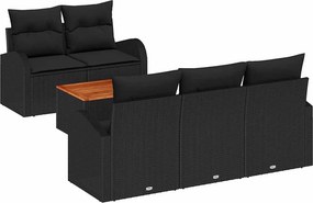 vidaXL Kerti Kanapé Szett párnával 6 pcs Fekete polirattan