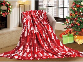 CHRISTMAS TREES piros karácsonyi mikroplüss takaró Méret: 200 x 220 cm