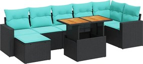 vidaXL 8 részes fekete polyrattan kerti ülőgarnitúra párnákkal