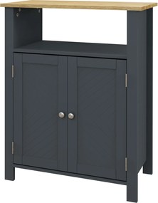 kleankin Fürdőszobai Szekrény 3 Polccal MDF-ből és Forgácslapból, Állítható Belső Polccal és 2 Kiemelt Ajtóval, 60x30x80.5 cm, Szürke és Fa Szín | Aos