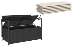 fekete polyrattan kerti tároló pad párnával