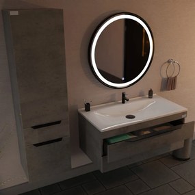 TMP IRON fürdőszobai tükör 90 cm - világítással - FEKETE keret - kerek