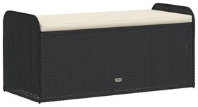 fekete polyrattan tárolópad párnával 115 x 51 x 52 cm