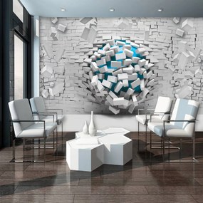 Fotótapéta - 3D kék golyó és fehér téglafal (152,5x104 cm)