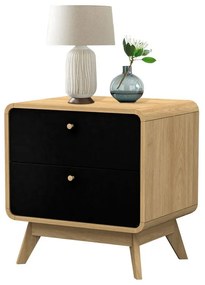 Fekete-natúr színű éjjeliszekrény tölgyfa dekorral Cassie - Støraa