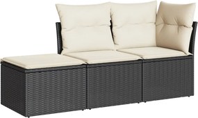 vidaXL 3 részes fekete polyrattan kerti ülőgarnitúra párnával