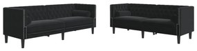 2 részes fekete bársony Chesterfield kanapészett párnákkal