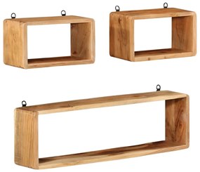 3 részes tömör akácfa fali kockapolcszett