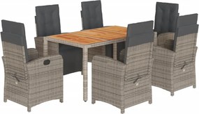vidaXL 7 részes szürke polyrattan kerti étkezőgarnitúra párnával