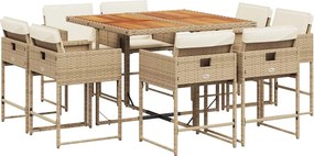 vidaXL 9 részes bézs polyrattan kerti étkezőgarnitúra párnákkal