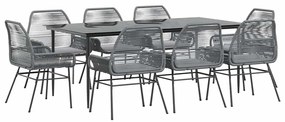 9 részes szürke polyrattan üveg kerti étkezőgarnitúra párnával